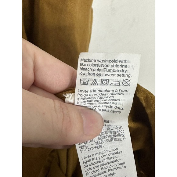 J. Crew Mustard Yellow Linen Drawstring Embroidered Midi Boho Hippie Dress Sz 6 - Picture 5 of 7